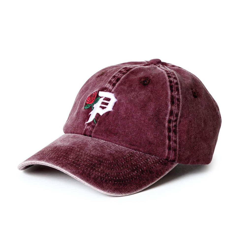 Primitive Rosey Over Dyed Strapback Cap - burgundy