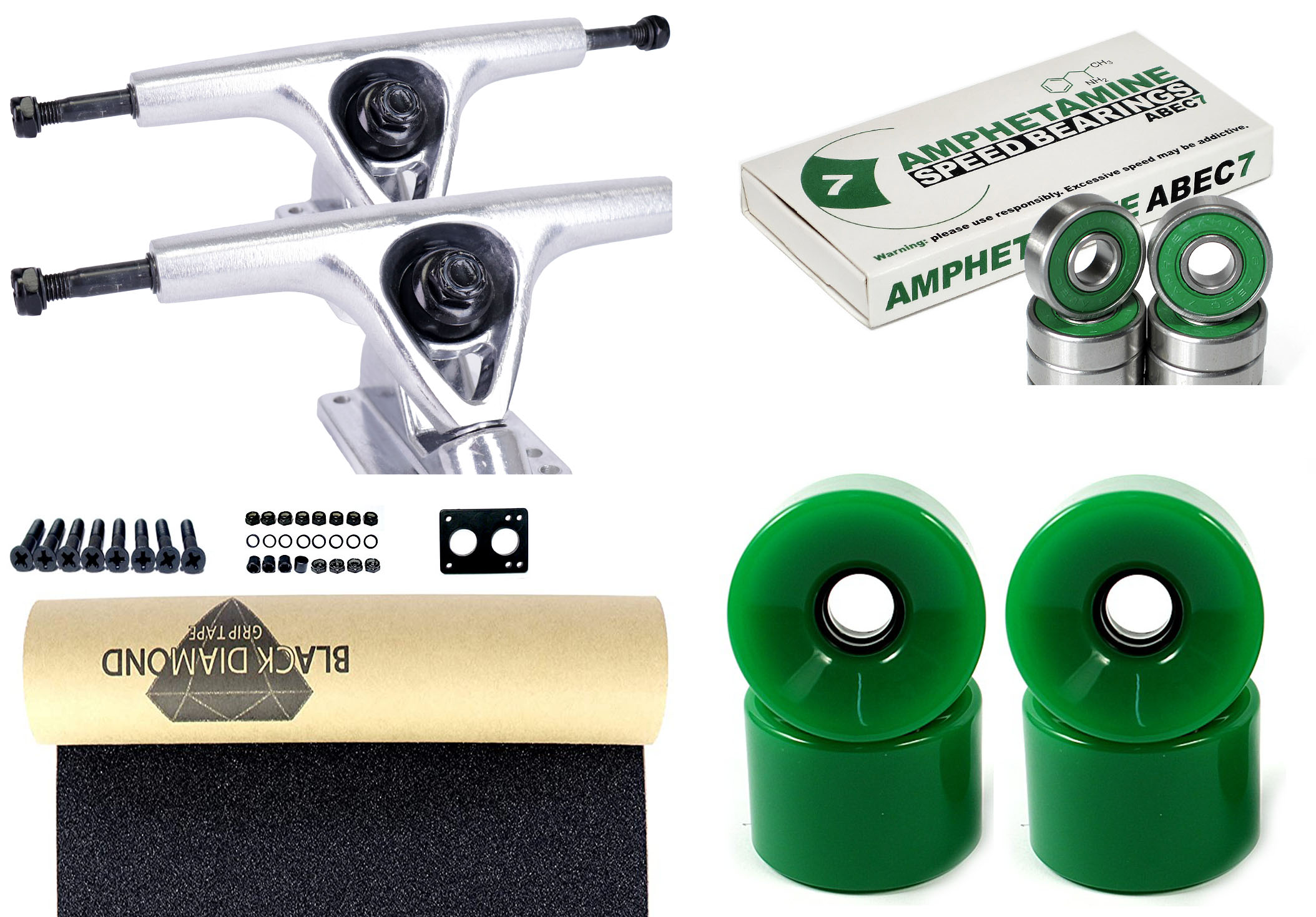 Impact Longboard Axles Set 150mm Silver / Green Wheels 70mm