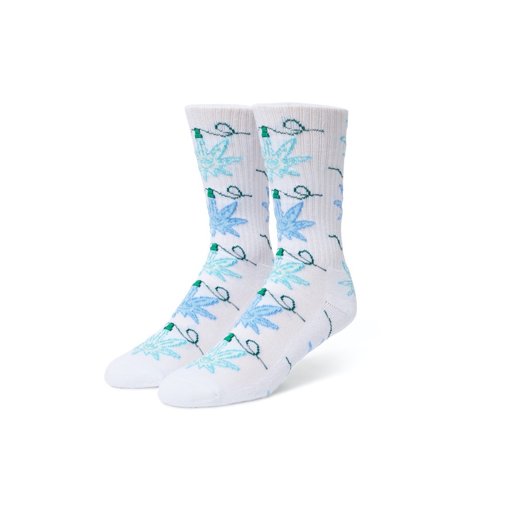 HUF Lights Green Buddy Sock - white