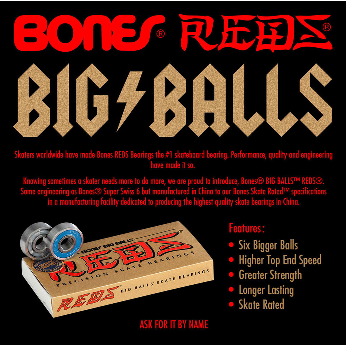 Bones Reds Big Balls Skateboard Kugellager