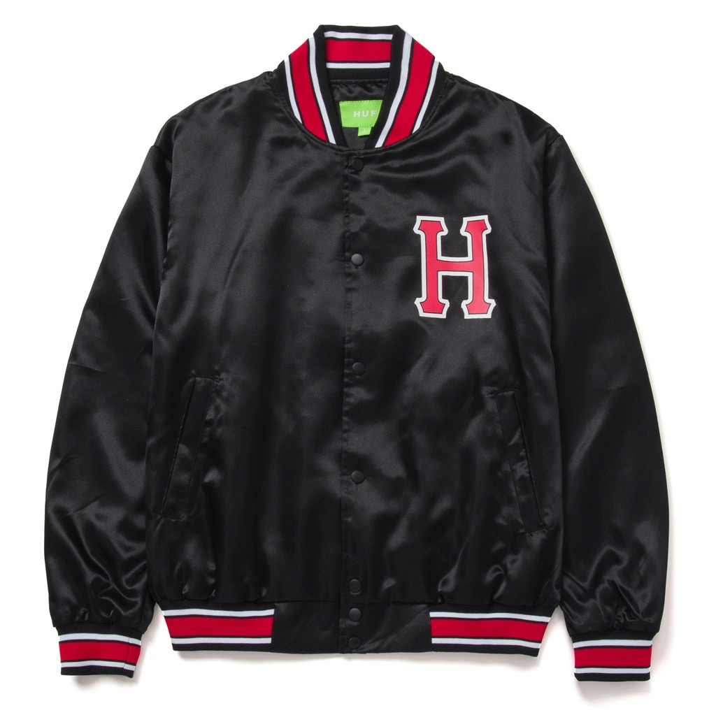 HUF Crackerjack Satin Baseball Jacke - black L